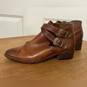 Frye Cognac Leather Ankle Booties with Buckle